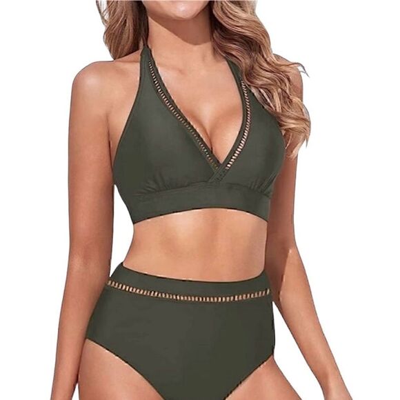 NWT Tempt Me Army Green Two-Piece Swimsuit Size M - Picture 1 of 14